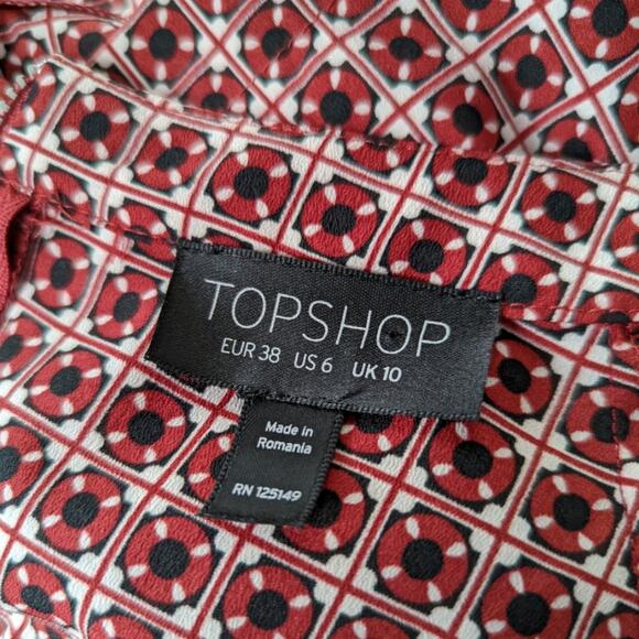 TopShop Printed Peasant Babydoll Short Sleeve Dress Sz 6 - Picture 2 of 8